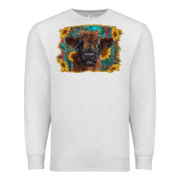 Oatmeal Heather highland cow calf with western background Premium Sweatshirt - RanaPortraitStore