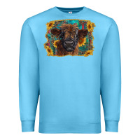 Ocean Blue highland cow calf with western background Premium Sweatshirt - RanaPortraitStore