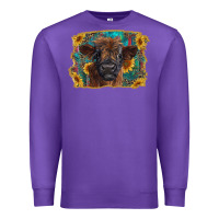 Purple highland cow calf with western background Premium Sweatshirt - RanaPortraitStore