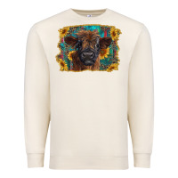 Sandshell highland cow calf with western background Premium Sweatshirt - RanaPortraitStore