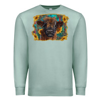 Seafoam highland cow calf with western background Premium Sweatshirt - RanaPortraitStore