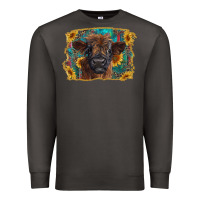 Smoke highland cow calf with western background Premium Sweatshirt - RanaPortraitStore