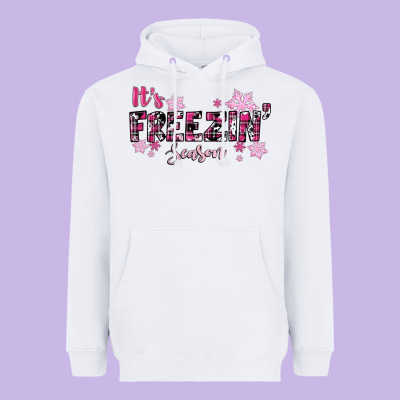 Heavyweight Hoodie It's Freezin Season Pink Christmas