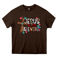 Chocolate Brown jesus is my valentine Heavy Core Tee - CowhideDigitalArt