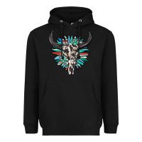 Black western bull skull with sunflower and gemstone Heavyweight Hoodie - texasbilliewilder