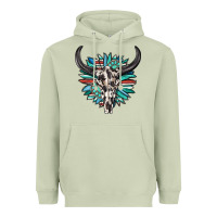 Matcha western bull skull with sunflower and gemstone Heavyweight Hoodie - texasbilliewilder