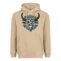 Mushroom western bull skull with sunflower and gemstone Heavyweight Hoodie - texasbilliewilder