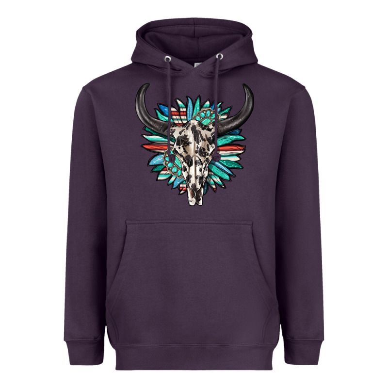 Western Bull Skull With Sunflower And Gemstone Heavyweight Hoodie by texasbilliewilder | Teevron