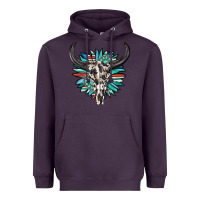 Plum western bull skull with sunflower and gemstone Heavyweight Hoodie - texasbilliewilder