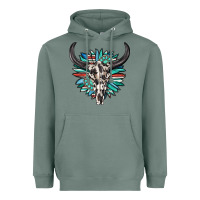 Sage western bull skull with sunflower and gemstone Heavyweight Hoodie - texasbilliewilder