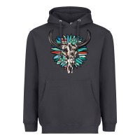 Smoke western bull skull with sunflower and gemstone Heavyweight Hoodie - texasbilliewilder