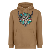 Toasted Coconut western bull skull with sunflower and gemstone Heavyweight Hoodie - texasbilliewilder