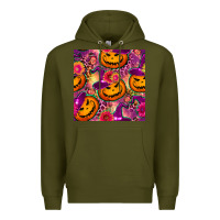 Army Green halloween witchy pumpkin seamless pattern Premium Hoodie - BundleAndBundleShop