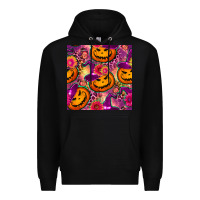 Black halloween witchy pumpkin seamless pattern Premium Hoodie - BundleAndBundleShop