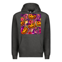 Charcoal Heather halloween witchy pumpkin seamless pattern Premium Hoodie - BundleAndBundleShop