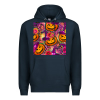 Navy halloween witchy pumpkin seamless pattern Premium Hoodie - BundleAndBundleShop