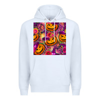 White halloween witchy pumpkin seamless pattern Premium Hoodie - BundleAndBundleShop