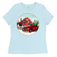 Baby Blue Christmas farm Christmas Ladies Tee - BarkalooDesign