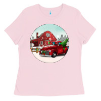 Bubblegum Pink Christmas farm Christmas Ladies Tee - BarkalooDesign