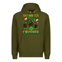 Army Green shamrocks crusher monster truck with shamrocks Premium Hoodie - AdoDesignShop