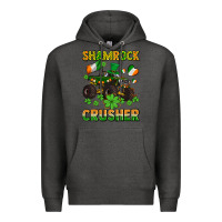 Charcoal Heather shamrocks crusher monster truck with shamrocks Premium Hoodie - AdoDesignShop