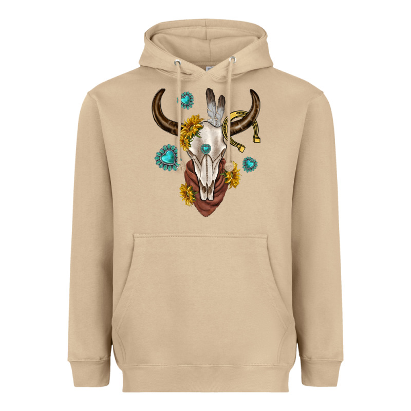 Western Cow Skull Heavyweight Hoodie by texasbilliewilder | Teevron