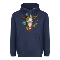 Navy western cow skull Heavyweight Hoodie - texasbilliewilder