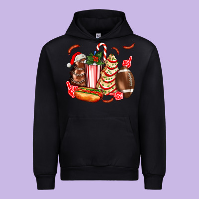 Christmas Tree Cake American Football  Ball And Hot Dogs Ado Urban Hoodie Designed By Adodesignshop