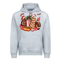 Heather Grey Christmas tree cake American football  ball and hot dogs ado Urban Hoodie - AdoDesignShop