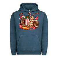 Pigment Midnight Navy Christmas tree cake American football  ball and hot dogs ado Urban Hoodie - AdoDesignShop