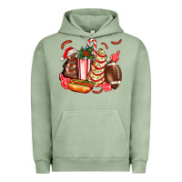 Pigment Oil Green Christmas tree cake American football  ball and hot dogs ado Urban Hoodie - AdoDesignShop