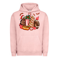 Pigment Salmon Christmas tree cake American football  ball and hot dogs ado Urban Hoodie - AdoDesignShop