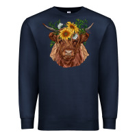 Navy highland cow with sunflowers Premium Sweatshirt - RanaPortraitStore