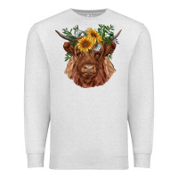 Oatmeal Heather highland cow with sunflowers Premium Sweatshirt - RanaPortraitStore