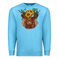 Ocean Blue highland cow with sunflowers Premium Sweatshirt - RanaPortraitStore