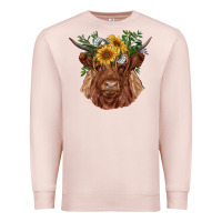 Pale Pink highland cow with sunflowers Premium Sweatshirt - RanaPortraitStore