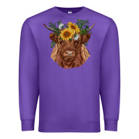 Purple highland cow with sunflowers Premium Sweatshirt - RanaPortraitStore