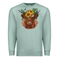 Seafoam highland cow with sunflowers Premium Sweatshirt - RanaPortraitStore