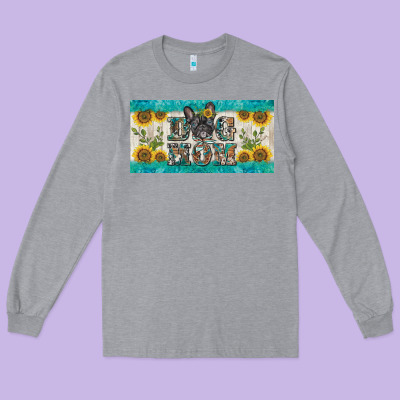 Dog Mom French  Bulldog License Plate Template Long Sleeve Tee Designed By Barkaloodesign