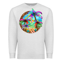 Oatmeal Heather summer colorful palms Premium Sweatshirt - texasbilliewilder