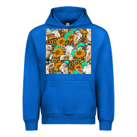 Cobalt sunflowers and goat western seamless pattern Urban Hoodie - BundleAndBundleShop