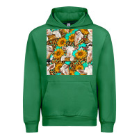 Emerald sunflowers and goat western seamless pattern Urban Hoodie - BundleAndBundleShop