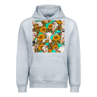 Heather Grey sunflowers and goat western seamless pattern Urban Hoodie - BundleAndBundleShop