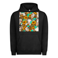 Pigment Black sunflowers and goat western seamless pattern Urban Hoodie - BundleAndBundleShop