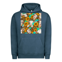 Pigment Midnight Navy sunflowers and goat western seamless pattern Urban Hoodie - BundleAndBundleShop