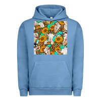 Pigment Pebble Blue sunflowers and goat western seamless pattern Urban Hoodie - BundleAndBundleShop