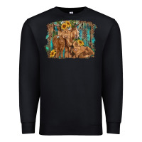 Black highland cow family cattle and calf with sunflower and turquoise backg Premium Sweatshirt - RanaPortraitStore