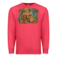 Cardinal highland cow family cattle and calf with sunflower and turquoise backg Premium Sweatshirt - RanaPortraitStore