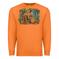 Carrot highland cow family cattle and calf with sunflower and turquoise backg Premium Sweatshirt - RanaPortraitStore