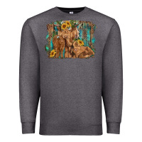 Charcoal Heather highland cow family cattle and calf with sunflower and turquoise backg Premium Sweatshirt - RanaPortraitStore